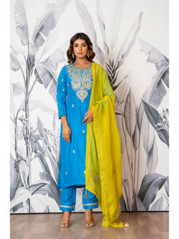 Yuvrani Jaipur - Electric Blue Gota Kurta with Pant and Dupatta