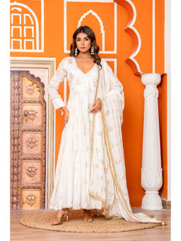 Yuvrani Jaipur - Ivory Printed Anarkali with Pant and Dupatta