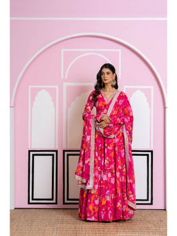 Yuvrani Jaipur - Hot Pink Chinnon Lehenga with Blouse and Dupatta