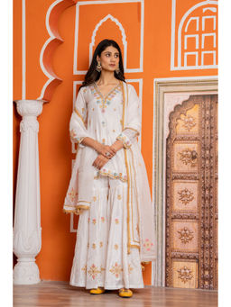 Yuvrani Jaipur - Ivory Embroidered Sharara with Kurti and Dupatta