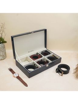 La Trove - Elegant 6 Slot Belt & Pocket Square Organiser Box Blue