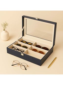 La Trove - Elegant 6 Slot Sunglass Organiser Box With Glass Top Blue