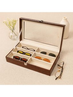 La Trove - Elegant 6 Slot Sunglass Organiser Box With Glass Top Brown