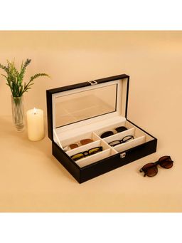 La Trove - Elegant 6 Slot Sunglass Organiser Box With Glass Top Black