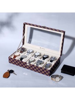 La Trove - 10 Slot Watch Display Box Case Organiser With Glass Top Multi-Color