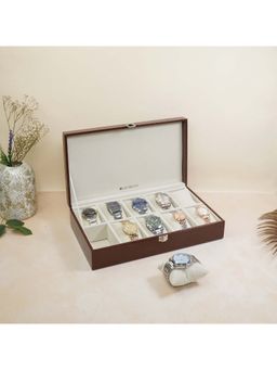 La Trove - 10 Slot Watch Display Box Case Organiser Brown