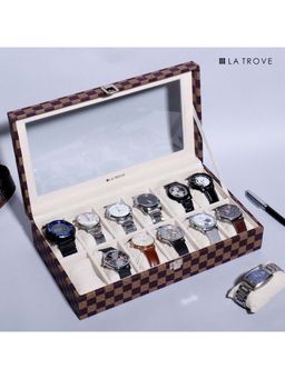 La Trove - 12 Slot Watch Display Box Case Organiser With Glass Top Multi-Color