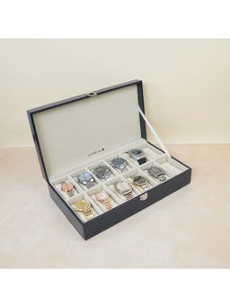 La Trove - 12 Slot Watch Display Box Case Organiser Blue