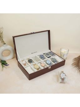 La Trove - 12 Slot Watch Display Box Case Organiser Brown