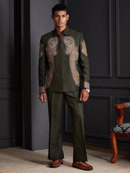 Soniya G - Olive Nawab Coat With Pant