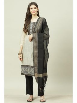 Biba - Beige Cotton Unstitched Suit (Set of 3)