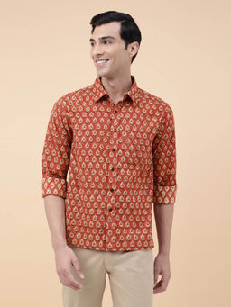 Fabindia - Rust Cotton Bagru Printed Regular Shirt