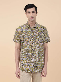 Fabindia - Mustard Cotton Bagru Printed Regular Shirt