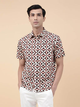 Fabindia - Brown Cotton Hand Block Printed Regular Shirt