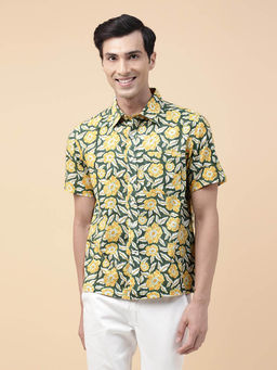 Fabindia - Green Cotton Floral Print Regular Shirt
