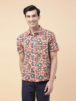 Fabindia - Rust Cotton Floral Print Regular Shirt