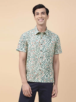 Fabindia - Off White Cotton Hand Block Printed Regular Shirt