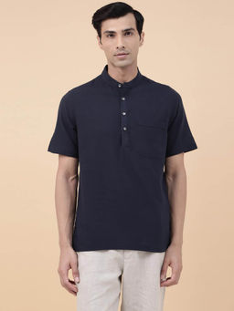 Fabindia - Navy Blue Cotton Straight Mid Placket Shirt