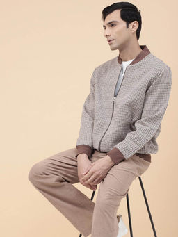 Fabindia - Brown Wool Printed Bomber Jacket