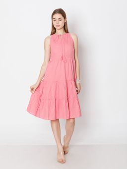 Zink London - Womens Pink Solid Regular Fit Knee Length Dress