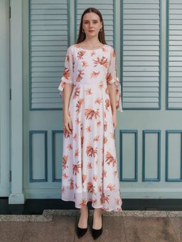 Zink London - Womens White Floral A Line Midi Dress