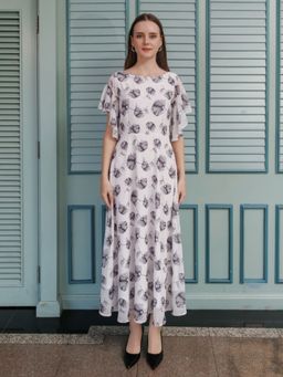 Zink London - Womens White Floral Flared Maxi Dress