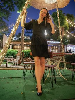 Zink London - Womens Black Solid Layered Mini Dress