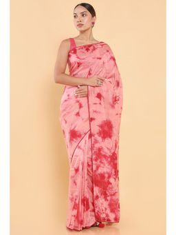 Soch - Women Pink Silk Embroidered Saree with Stitched Blouse