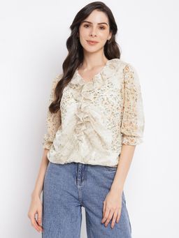 Latin Quarters - Women Beige 3-4 Sleeve Polyester Top