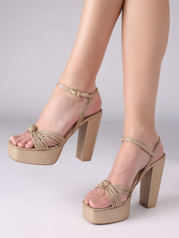 RSVP by Nykaa Fashion - Gold Textured Knot Detail Chunky Platform Heels For Women