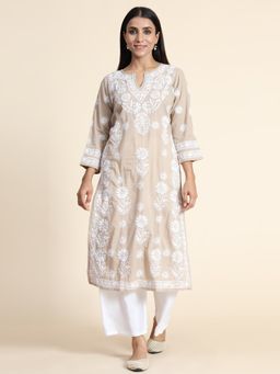 HOUSE OF KARI - Hok Chikankari Long Kurta Beige & White