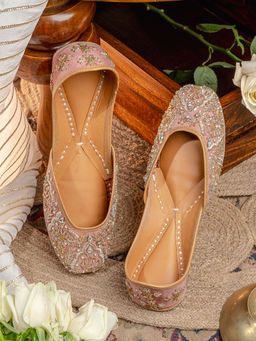 NR by Nidhi Rathi - Women Ethnic Embellished Leather Rose Gold Juttis