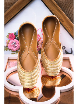 NR by Nidhi Rathi - Women Ethnic Embellished Leather Gold Juttis