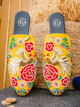 NR by Nidhi Rathi - Women Yellow Embroidered Mules