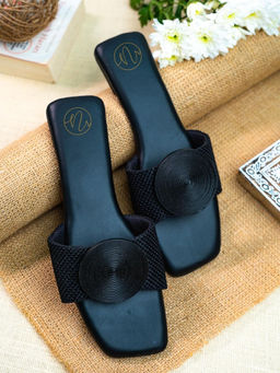 NR by Nidhi Rathi - Embellished Square Toe Black Flats