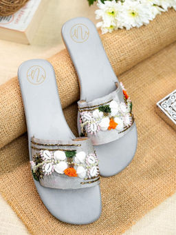 NR by Nidhi Rathi - Embellished Round Toe Grey Flats