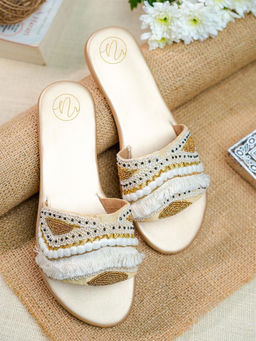 NR by Nidhi Rathi - Embellished Round Toe Gold Flats