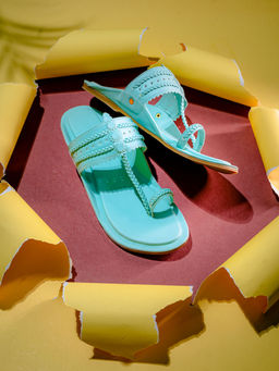 NR by Nidhi Rathi - Braided Detail Leather One Toe Green Kolhapuris