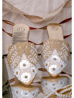 NR by Nidhi Rathi - Women Ethnic Embellished Pointed Toe Fabric Gold Mules