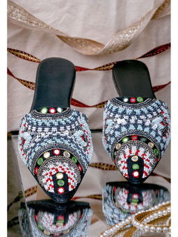 NR by Nidhi Rathi - Women Ethnic Embellished Pointed Toe Fabric Multi-Color Mules