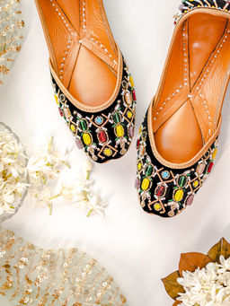 NR by Nidhi Rathi - Embellished Velvet Black Juttis