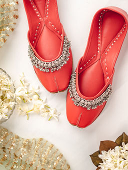NR by Nidhi Rathi - Square Toe Ethnic Embellished Red Juttis