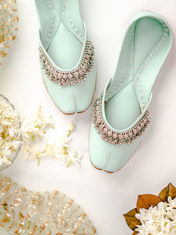 NR by Nidhi Rathi - Embellished Square Toe Ethnic Turquoise Juttis
