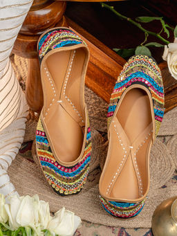 NR by Nidhi Rathi - Women Boho Theme Black Embellished Leather Ethnic Juttis