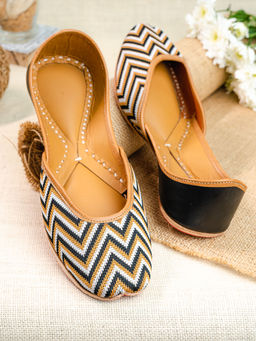 NR by Nidhi Rathi - Striped Square Toe Ethnic Black Juttis