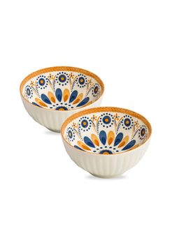 YELONA - White Mandala Ceramic 300ml Bowls (Pack of 2)