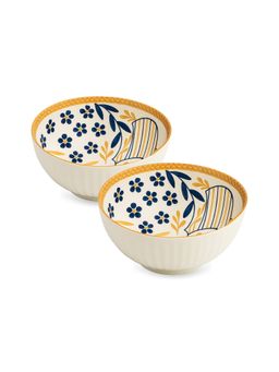 YELONA - White Floral Ceramic 300ml Bowls (Pack of 2)