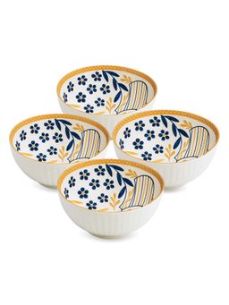 YELONA - White Floral Ceramic Bowls (Pack of 4)