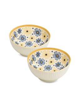 YELONA - White Flora Ceramic 300ml Bowls (Pack of 2)