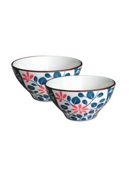 YELONA - White Big Flowers Ceramic 300ml Bowls (Pack of 2)
